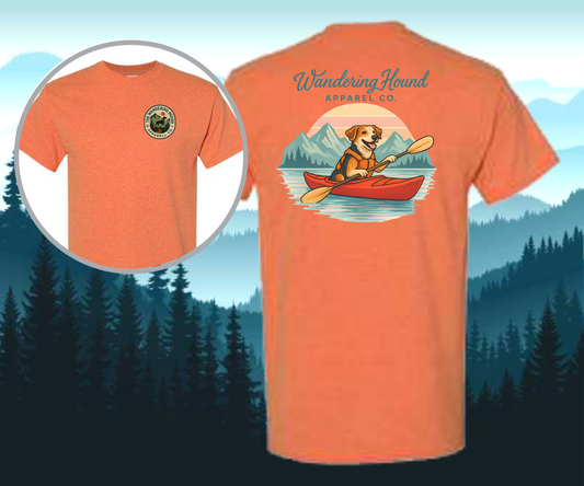 Wandering Hound Apparel dog paddling a kayak T-shirt 0009