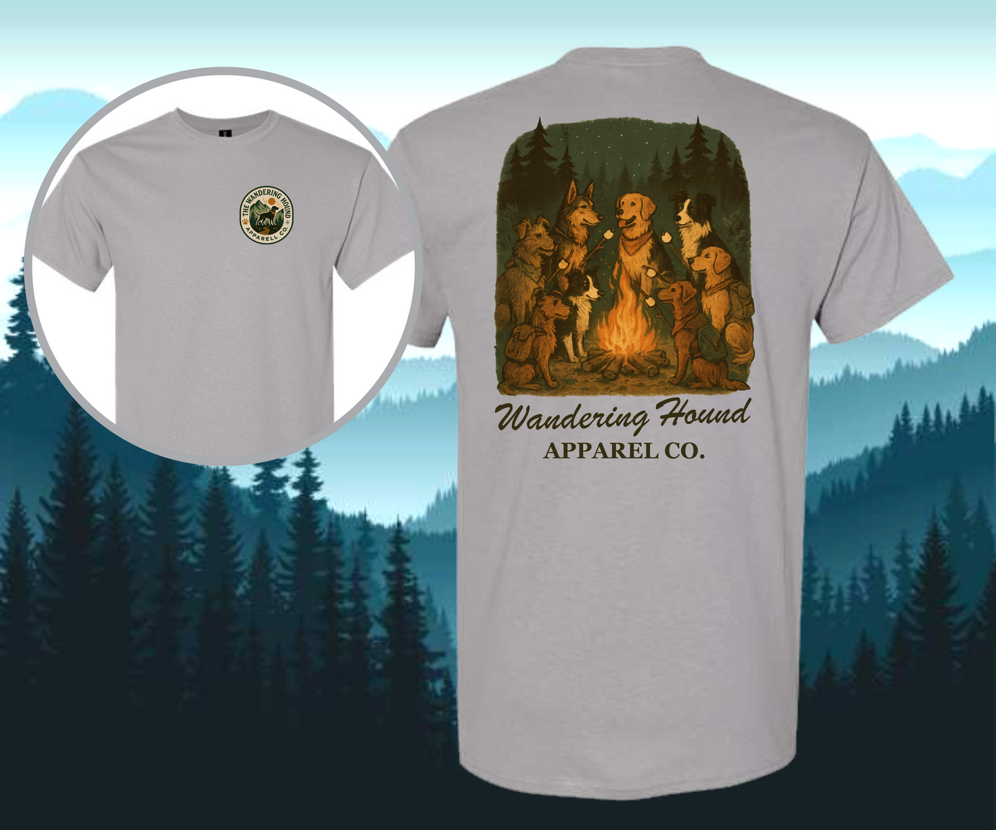 Wandering Hound Apparel Dogs Around A Campfire Roasting Marshmallows T-shirt 0010