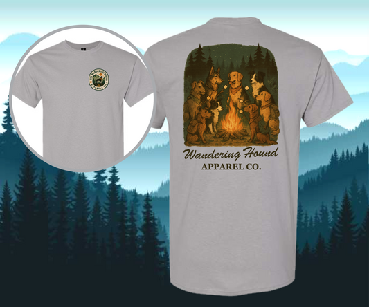 Wandering Hound Apparel Dogs Around A Campfire Roasting Marshmallows T-shirt 0010