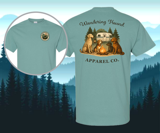 Wandering Hound Apparel Dogs sitting around a fire T-shirt 0012