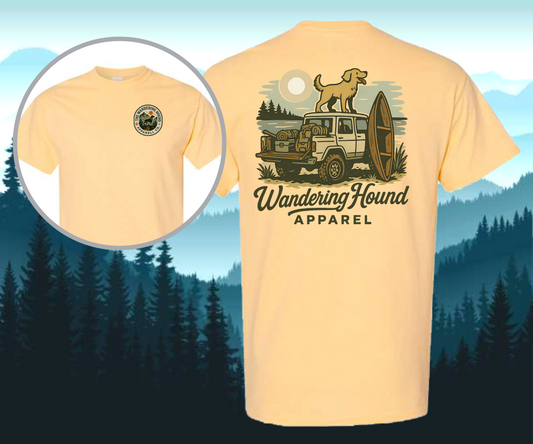 Wandering Hound Apparel Dog Sitting a Truck by the Lake T-shirt 0013