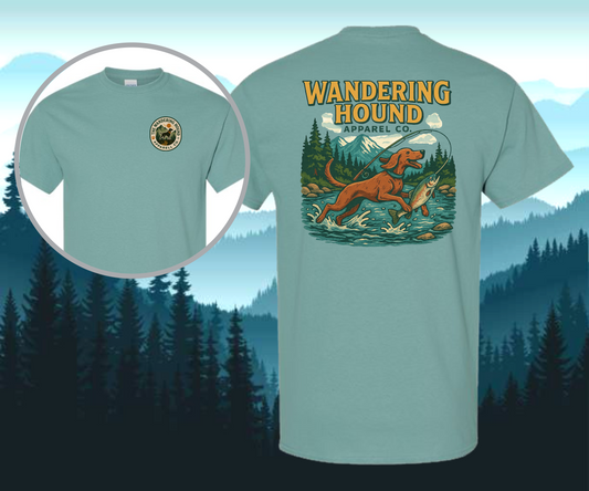 Wandering Hound Apparel Dog Fishing in a Stream T-shirt 0014