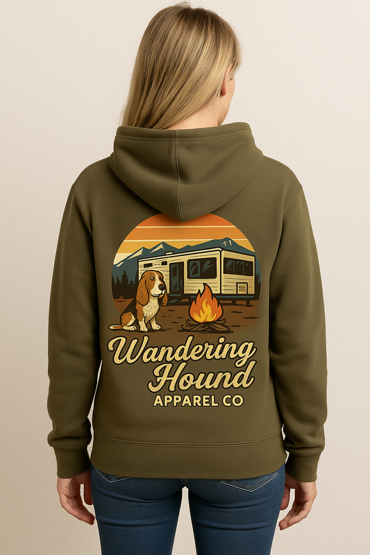 Wandering Hound Dog in front of camper Hoodie